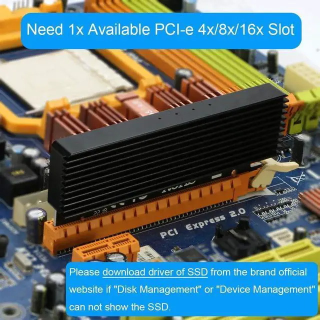 Alt view image 7 of 7 - NVMe PCIe Adapter, M.2 NVMe to PCI-e x4/x8/x16 Card with Heat Sink for M.2 (M Key) SSD 2280/2260/2242/2230 [Upgraded]