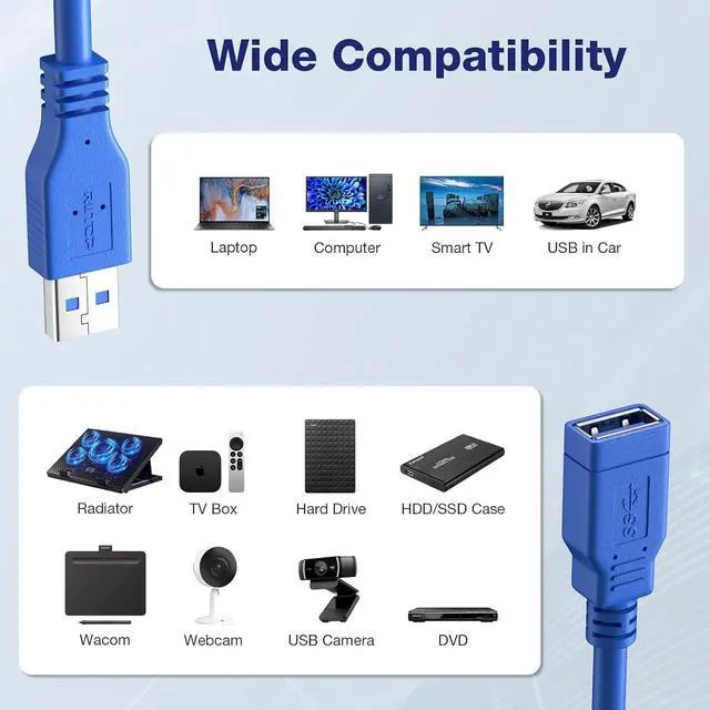 Alt view image 5 of 7 - Short USB 3.0 Extension Cable USB-A Extender Male to Female 5Gbps (1FT,2-Pack)