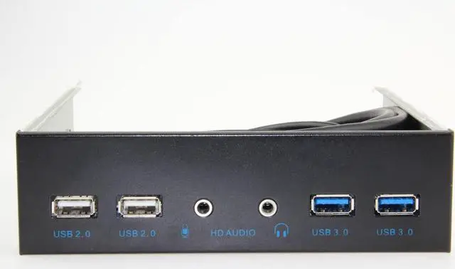 Main image of 5.25 Inch Front Panel USB Hub with 2-Port USB 3.0 & 2-Port USB 2.0 & HD Audio Output Port & Microphone Input Port for Desktop [ 20 Pin Connector & 2ft Adapter Cable]