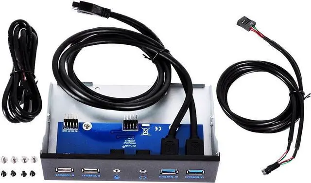 Alt view image 4 of 4 - 5.25 Inch Front Panel USB Hub with 2-Port USB 3.0 & 2-Port USB 2.0 & HD Audio Output Port & Microphone Input Port for Desktop [ 20 Pin Connector & 2ft Adapter Cable]
