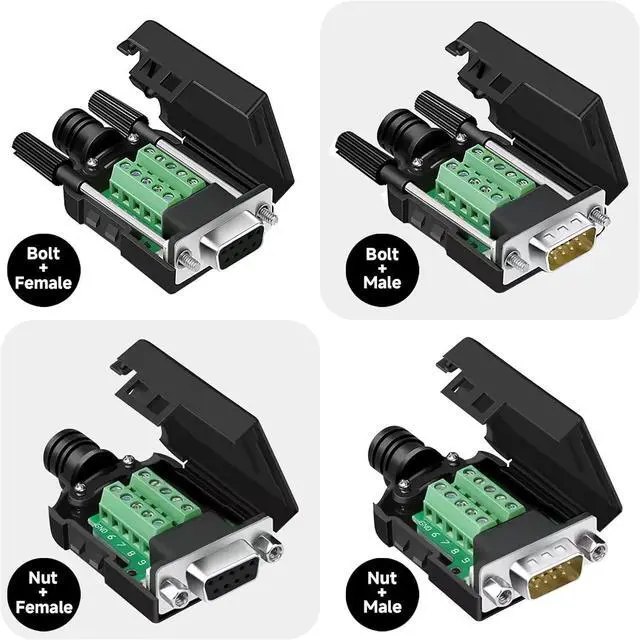 Alt view image 5 of 5 - DB9 Breakout Connector, Male 9PIN Port RS232 Serial Adapter, Solderless Module Board with Screw Terminals, Case, Long Bolts