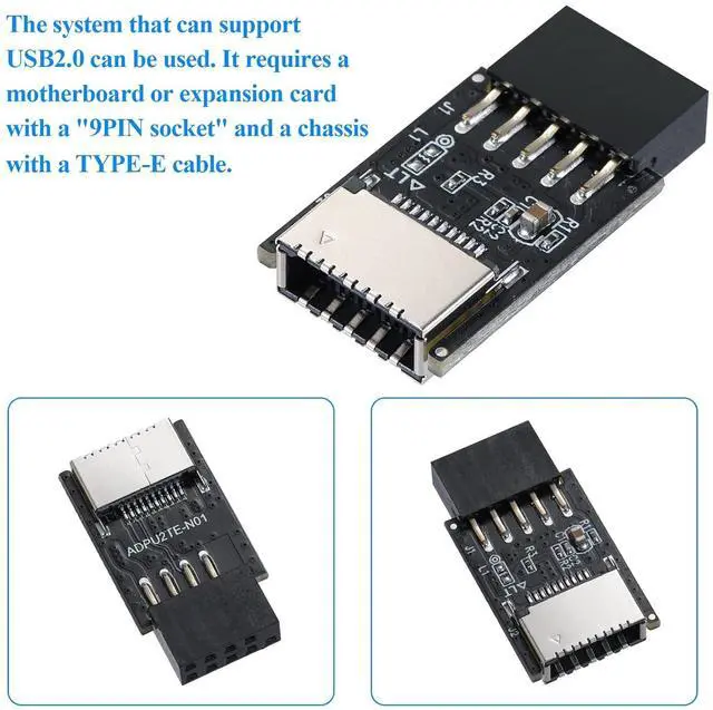 Alt view image 5 of 7 - USB 2.0 Front Panel Header USB 9pin to USB 2.0 Type-E Internal Adapter