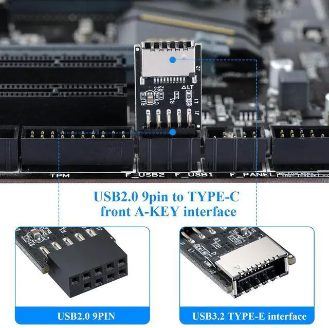 Alt view image 2 of 7 - USB 2.0 Front Panel Header USB 9pin to USB 2.0 Type-E Internal Adapter