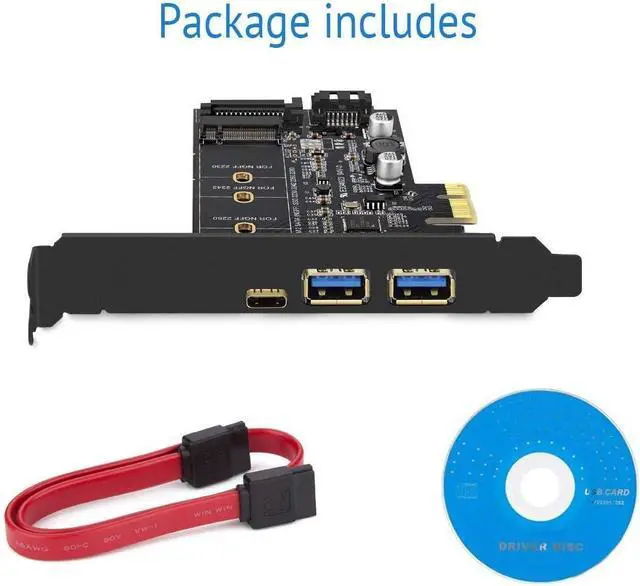 Alt view image 7 of 7 - PCI-E to USB 3.0 PCI Express Card incl.1 USB C and 2 USB A Ports,Type B, NVME not Supported, SATA Input, NGFF Output, SATA Protocol M.2 only, with Flat Bracket