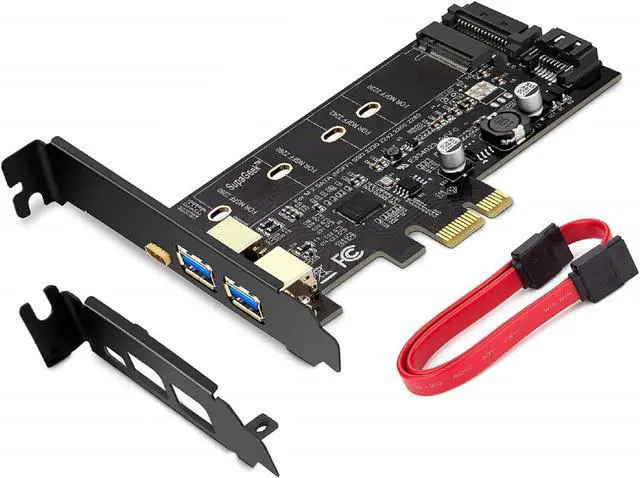 Main image of PCI-E to USB 3.0 PCI Express Card incl.1 USB C and 2 USB A Ports,Type B, NVME not Supported, SATA Input, NGFF Output, SATA Protocol M.2 only, with Flat Bracket