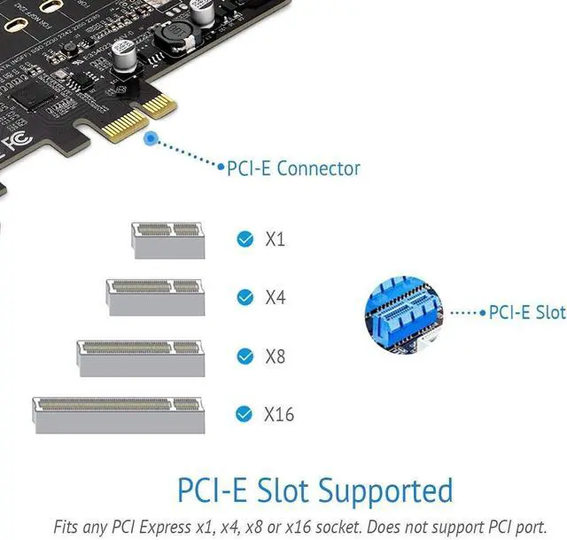Alt view image 5 of 7 - PCI-E to USB 3.0 PCI Express Card incl.1 USB C and 2 USB A Ports,Type B, NVME not Supported, SATA Input, NGFF Output, SATA Protocol M.2 only, with Flat Bracket