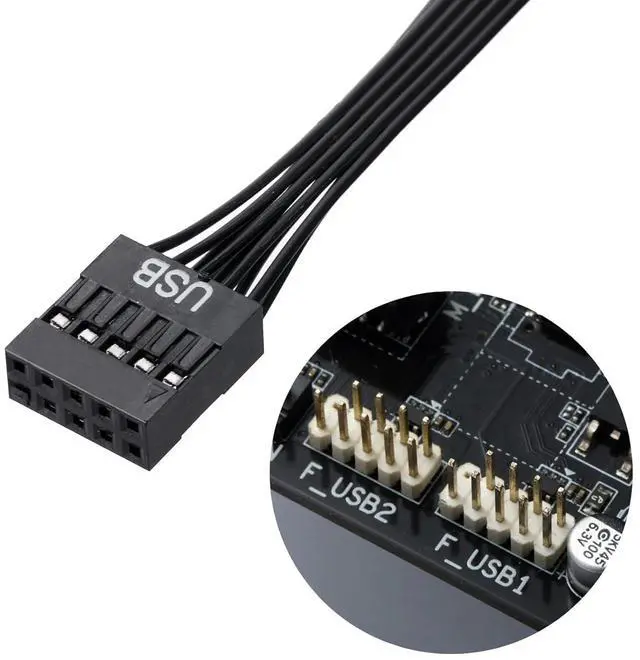 Alt view image 5 of 7 - Motherboard USB Splitter, USB2.0 9-Pin USB Splitter 1-in-2, USB Motherboard Adapter 9Pin Line Expansion Cable USB Splitter for Computer Motherboards, NZXT, USB Header Splitter Length 17.6 cm.