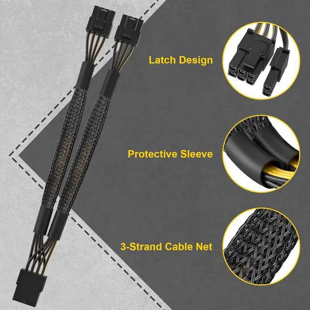 Alt view image 3 of 7 - 2-Pack PCIe 8 Pin to Dual 8 Pin (6+2) Power Adapter Cable, 9 Inches, with Heat-Shrink Tubing, PSU Cables for GPU, Female to Male PCIe 8 Pin Cable