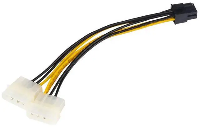 Alt view image 5 of 6 - 6 Pin PCIe to 2 x 4 Pin Molex LP4 Power Cable Adapter, PCI Express Power Cable Video Card Adapter Connects, 2 Molex to 6 Pin PCIe (2 Pack), 6 inch / 15 cm, Black