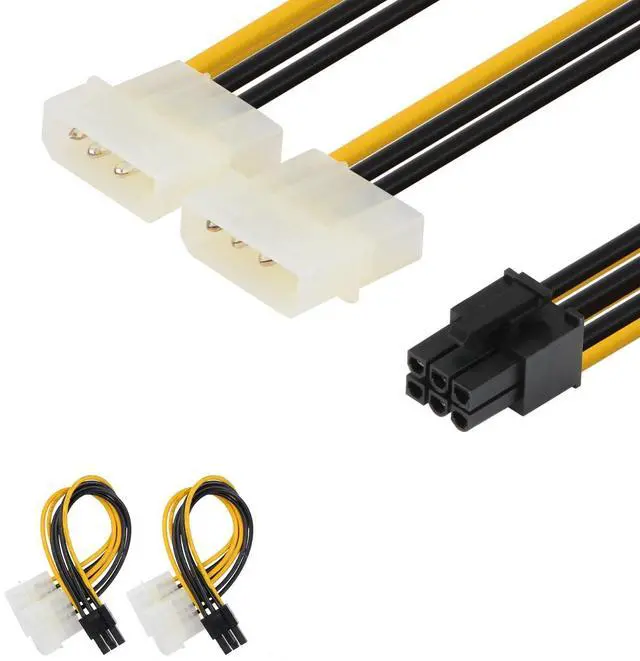 Main image of 6 Pin PCIe to 2 x 4 Pin Molex LP4 Power Cable Adapter, PCI Express Power Cable Video Card Adapter Connects, 2 Molex to 6 Pin PCIe (2 Pack), 6 inch / 15 cm, Black