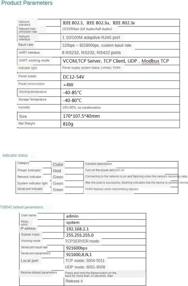 Alt view image 6 of 7 - 8 Ports RS232 RS485 RS422 to Ethernet TCP/IP Converter Multiple Serial Device Server Switch Modbus Gateway