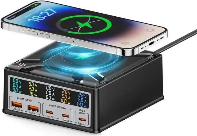 Main image of 260W USB Charging Station with Wireless Charging, 5-Port Desktop Charger, USB C Charging Station for MacBook Pro/Air, iPad Pro/Air, iPhone 15 Pro Max/14, Galaxy S24 Ultra