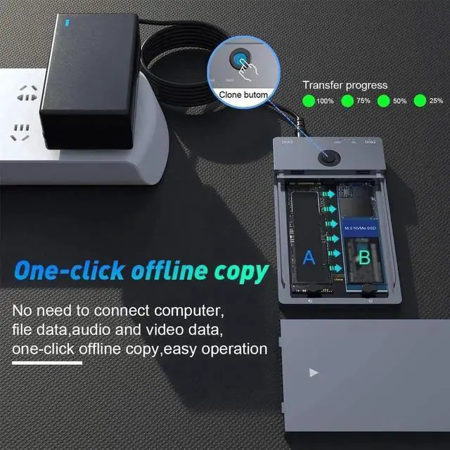 Alt view image 6 of 7 - NVMe M.2 Duplicator Dual-Bay Offline Clone 10Gbps USB C USB A to NVME Docking Station for M.2 SSD M Key Hard Drives Enclosure with NVME 2230 2242 2260 2280 Up to 8TB (Dual-Bay)