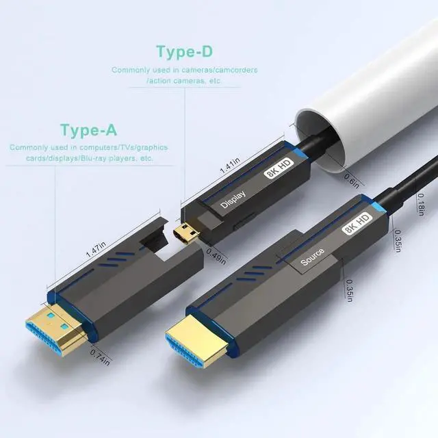 Alt view image 6 of 7 - 8K HDMI Cable Fiber Optic 50ft, 48Gbps Long Ultra High Speed HDMI/Micro HDMI 2.1 Cable, CL3 Rated in-Wall, 8K60Hz 4K120Hz, Dynamic HDR eARC HDCP 2.3 Compatible for PC, TV, PS5 Desktop and More