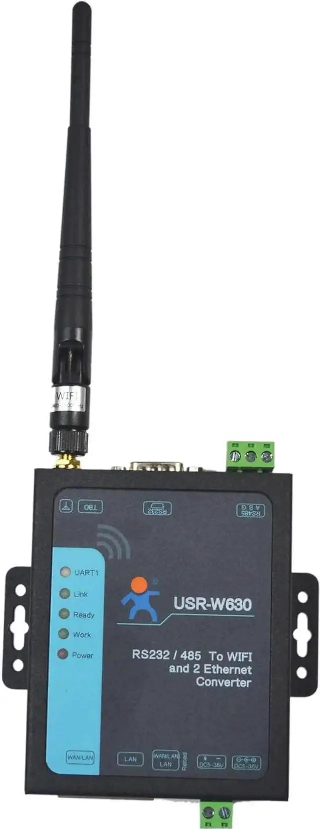 Alt view image 2 of 5 - W630 Industrial RS232 / RS485 Serial to Ethernet,Serial to WiFi or WiFi to Ethernet Converter Support Dual Ethernet Ports, Modbus RTU