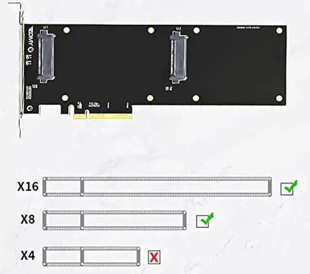 Alt view image 3 of 4 - PCIE Riser U.2 to PCI Express3.0 X4 X8 Expansion Card Adapter Interface Gen3 Transfer Card Hard Drive Computer Components Expansion for Server U.2 NVMe SSD (Pcie to U.2 Dual Disk)