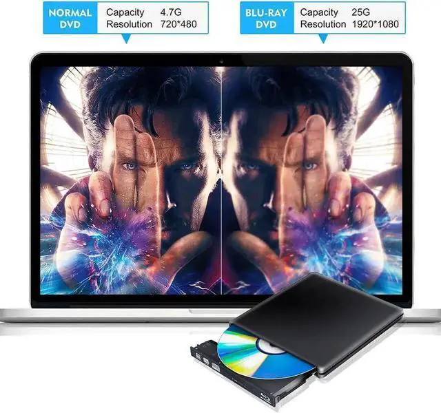 Alt view image 6 of 7 - Aluminum External DVD Blu-Ray Burner Drive, USB 3.0 Type-C CD DVD +/-RW Optical Drive USB C Burner Slim CD/DVD ROM Rewriter Writer Reader Portable for PC Laptop Desktop MacBook Mac Black