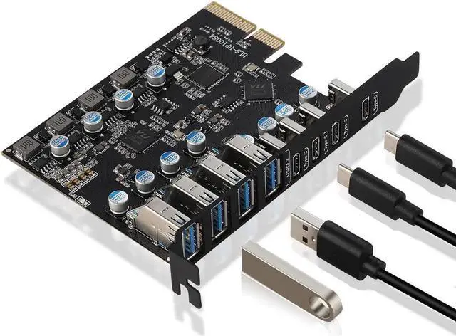 Main image of USB 3.2 PCI-e Expansion Card 8-Port(4X USB C - 4X USB A), PCI-e to USB 3.2 Gen2 HUB Adapter Superspeed 10Gbps, Fits PCI Express x4, x8 or x16 socket.
