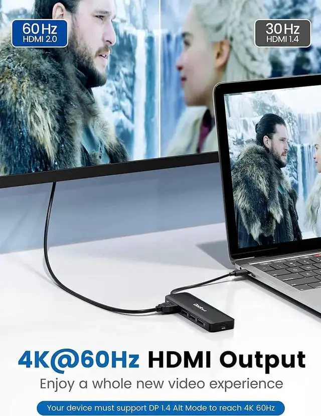 Alt view image 3 of 5 - DisplayPort to VGA Cable 6ft Bundle with with 5-in-1 USB C Hub with 4K 60Hz HDMI, 100W Power Delivery, 3 USB 3.0 Data Port for MacBook Pro/Air 2020, IPad Pro/Air 2020 and More
