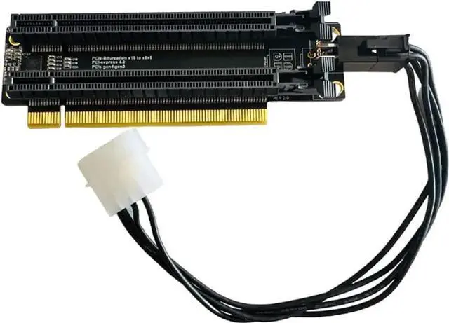Alt view image 6 of 6 - PCI-E 4.0 x16 1 to 2 Expansion Card Gen4 Split Card PCIe-Bifurcation x16 to x8x8 with 20mm Spaced Slots CPU4P Power Supply Port (with 4Pin Cable)