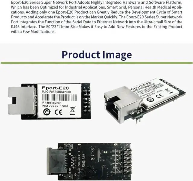 Alt view image 7 of 7 - Eport-E20 Network Server Port FreeRTOS TTL Serial to Ethernet Embedded Module DHCP 3.3V DHCP TCP IP Telnet Converter MCU (5pcs)