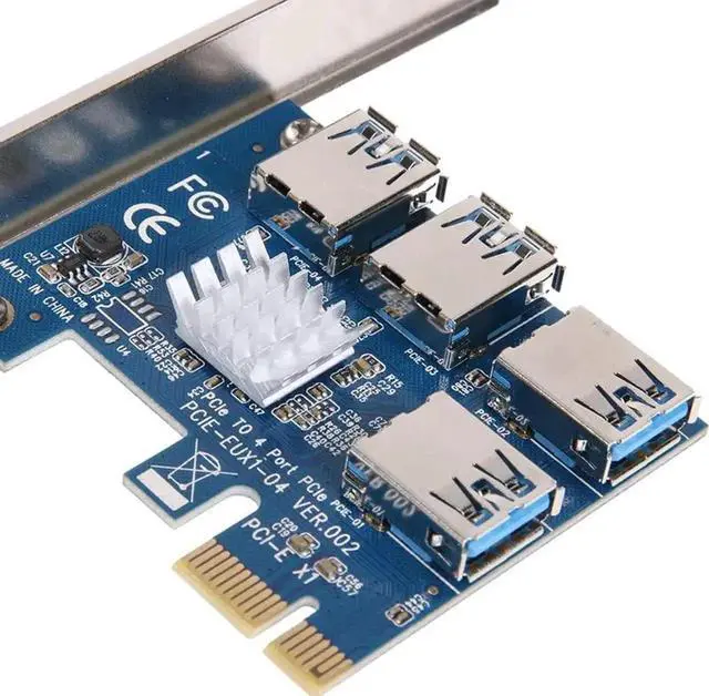 Alt view image 6 of 6 - PCI-E 1x to 16x Riser Card PCI-Express 1 to 4 Slot PCIe USB3.0 Splitter 1 to 4 Adapter GPU Riser Card for BTC Bitcoin Miner Mining (PCIE 1 to 4USB Card Blue)