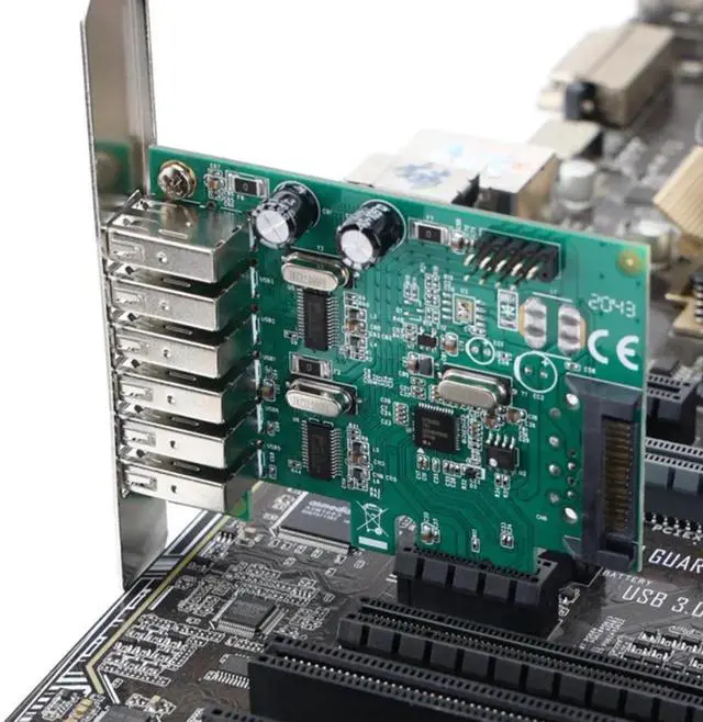 Alt view image 2 of 4 - 6 Ports PCI-E to USB 2.0 Expansion Card 9pin Internal USB Header Desktop Express Card with 15 Pin SATA Power Connector