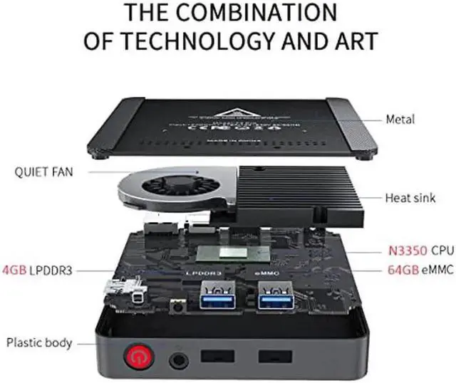 Alt view image 5 of 5 - T4 PRO Mini PC, Mini Desktop Computer with Apollo Lake N3350, 4GB LPDDR3 + 64GB EMMC, 2.4G / 5.8G WiFi, BT 4.0, 1000 Mbps LAN, Dual HDMI, Windows 10, WOL, Auto Power On