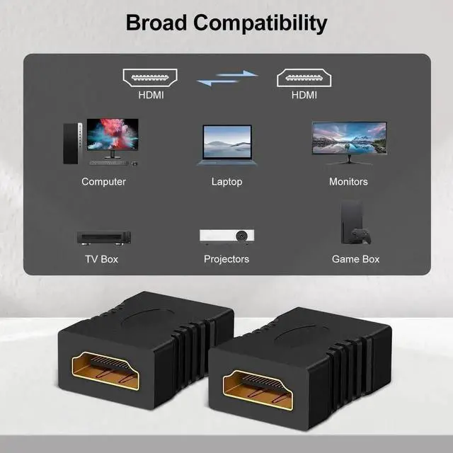 Alt view image 6 of 7 - Vszerda 8K HDMI Coupler, 8K@60Hz/4K@120Hz HDMI 2.1 Female to Female Connector HDMI Extender, Support 3D, HDR, HDCP, ARC,Compatible with DVD, Blu-ray, TV, Laptop, PC, Monitor, 2 Pack