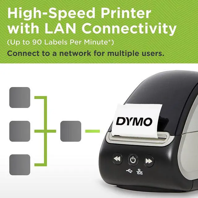 Alt view image 4 of 7 - DYMO LabelWriter 550 Turbo Label Printer, Label Maker with High-Speed Direct Thermal Printing, Automatic Label Recognition, Prints Variety of Label Types Through USB or LAN Network Connectivity