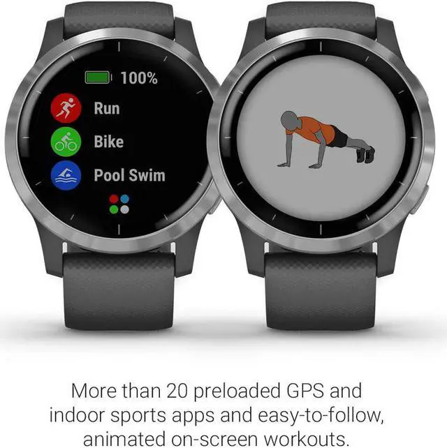 Alt view image 6 of 6 - Garmin 010-02174-01 Vivoactive 4, GPS Smartwatch, Features Music, Body Energy Monitoring, Animated Workouts, Pulse Ox Sensors and More, Silver with Gray Band