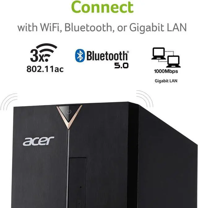 Alt view image 6 of 7 - Acer Aspire TC-885-UA92 Desktop, 9th Gen Intel Core i5-9400, 12GB DDR4, 512GB SSD, 8X DVD, 802.11AC Wifi, USB 3.1 Type C, Windows 10 Home, Black