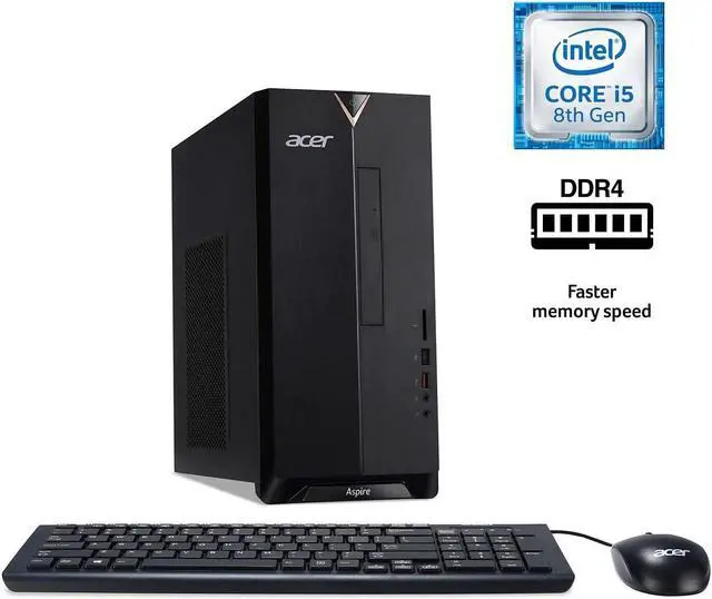 Alt view image 2 of 7 - Acer Aspire TC-885-UA92 Desktop, 9th Gen Intel Core i5-9400, 12GB DDR4, 512GB SSD, 8X DVD, 802.11AC Wifi, USB 3.1 Type C, Windows 10 Home, Black