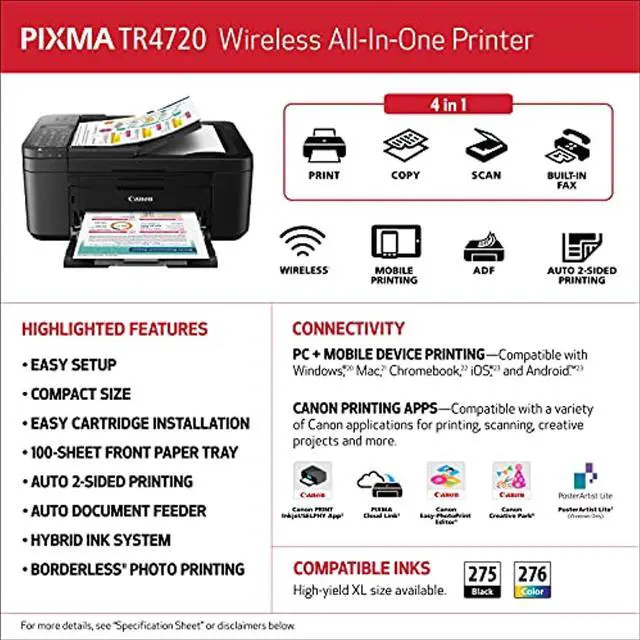 Alt view image 3 of 20 - Canon PIXMA TR4720 Wireless All-in-One Printer (Black)