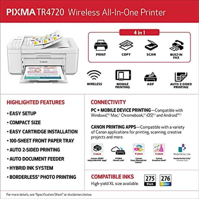 Alt view image 5 of 20 - Canon PIXMA TR4720 Wireless All-in-One Printer (White)