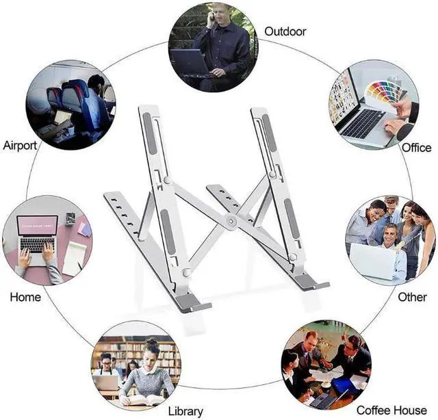 Alt view image 4 of 7 - GKN Laptop Stand, Aluminum Computer Riser, Laptop Cooler, 10 Angles Adjustable Ergonomic Foldable Portable Desktop Holder Compatible with MacBook, iPad, HP, Dell, Lenovo 10-15.6” Silver