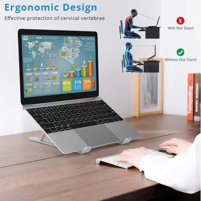 Alt view image 2 of 7 - GKN Laptop Stand, Aluminum Computer Riser, Laptop Cooler, 10 Angles Adjustable Ergonomic Foldable Portable Desktop Holder Compatible with MacBook, iPad, HP, Dell, Lenovo 10-15.6” Silver