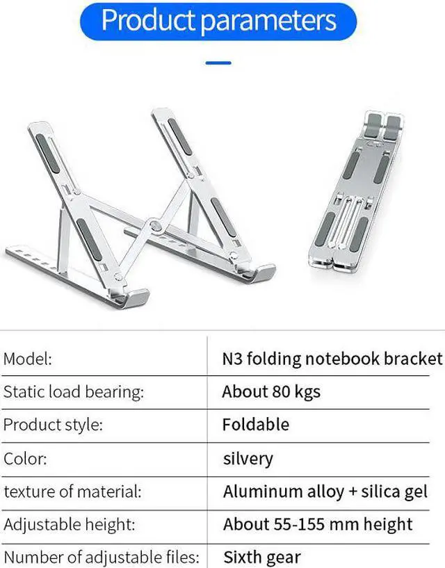 Alt view image 7 of 7 - GKN Laptop Stand, Aluminum Computer Riser, Laptop Cooler, 10 Angles Adjustable Ergonomic Foldable Portable Desktop Holder Compatible with MacBook, iPad, HP, Dell, Lenovo 10-15.6” Silver