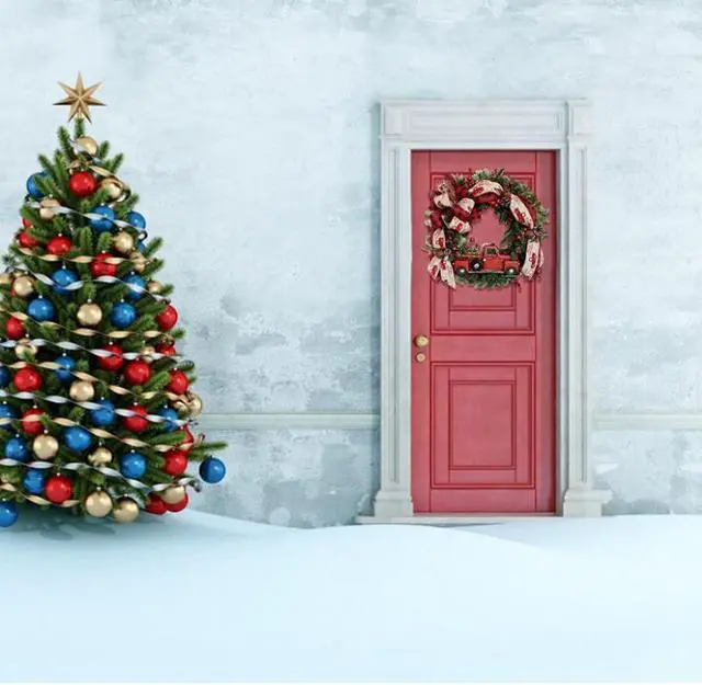 Alt view image 6 of 7 - GKN Christmas Party Wreath Door Wall Garland Decoration Artificial Christmas Wreath for Festival Celebration Front Door Decoration Outside Hanging Garland Ornament A