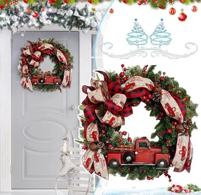 Alt view image 4 of 7 - GKN Christmas Party Wreath Door Wall Garland Decoration Artificial Christmas Wreath for Festival Celebration Front Door Decoration Outside Hanging Garland Ornament A