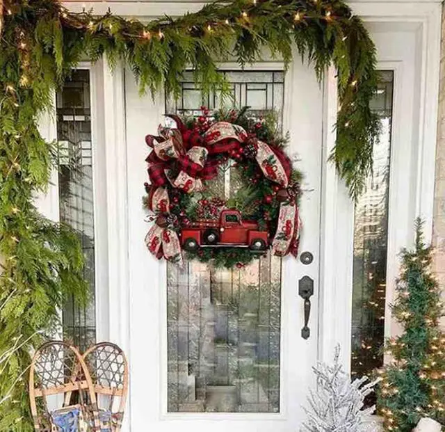 Alt view image 3 of 7 - GKN Christmas Party Wreath Door Wall Garland Decoration Artificial Christmas Wreath for Festival Celebration Front Door Decoration Outside Hanging Garland Ornament A