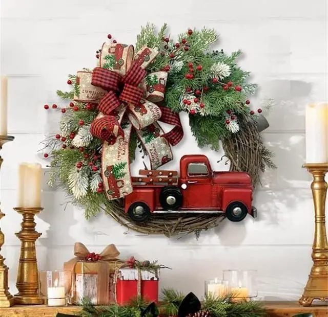 Main image of Christmas  Wreath Door Wall Garland Decoration Artificial Christmas Wreath for Festival Celebration Front Door Decoration Outside Hanging Garland Ornament