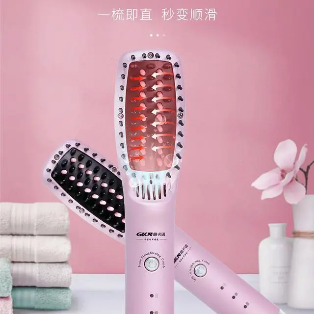 Alt view image 3 of 7 - Negative ion hair comb--GKN gkano straight hair comb negative ions do not harm hair straight curl dual-use Lazy Electric Curling Iron Hair straightener Black