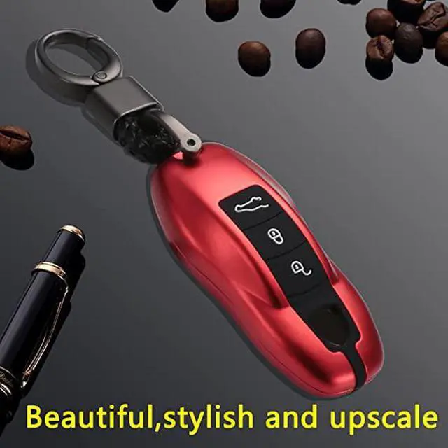 Alt view image 5 of 5 - Key Fob Cover Case Shell Holder Compatible with Cayenne Boxster Panamera Macan 718/911/918 Aluminum Alloy Silicone Red