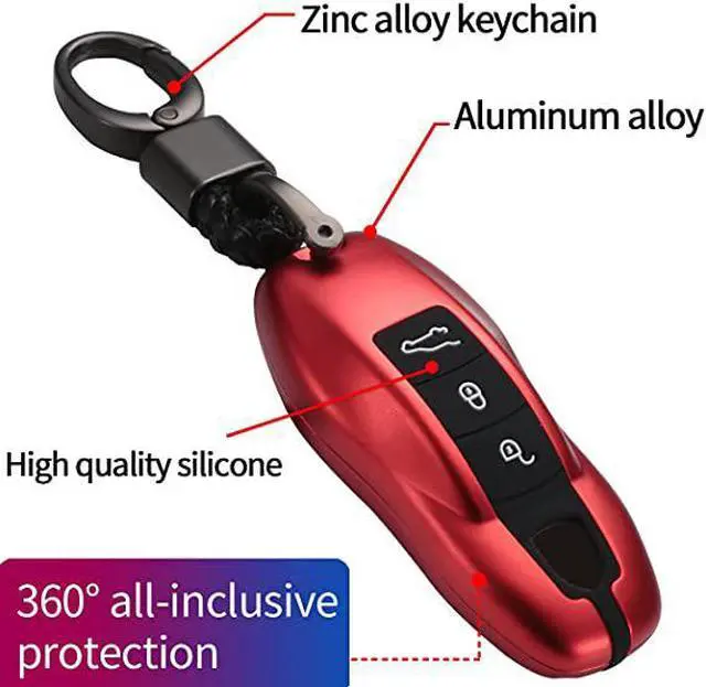 Alt view image 3 of 5 - Key Fob Cover Case Shell Holder Compatible with Cayenne Boxster Panamera Macan 718/911/918 Aluminum Alloy Silicone Red