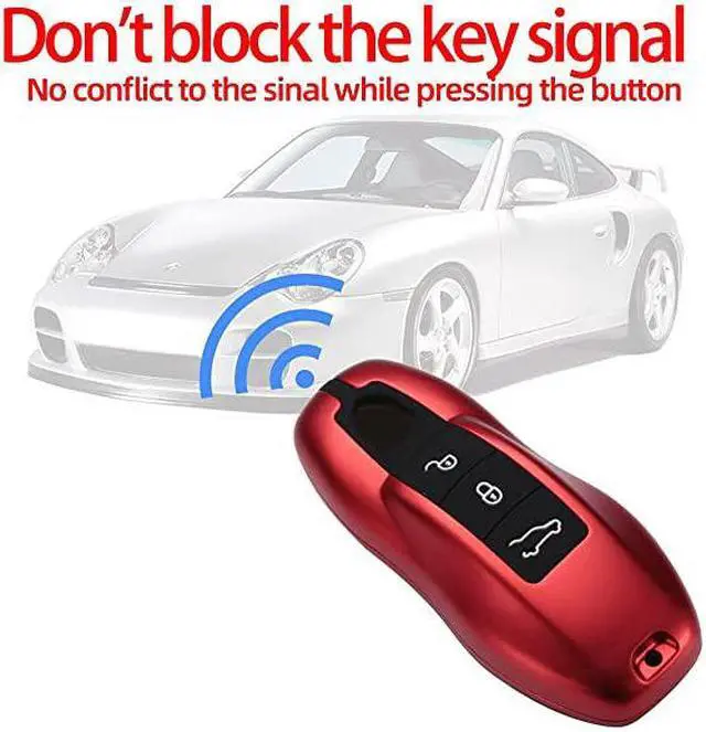 Alt view image 4 of 5 - Key Fob Cover Case Shell Holder Compatible with Cayenne Boxster Panamera Macan 718/911/918 Aluminum Alloy Silicone Red