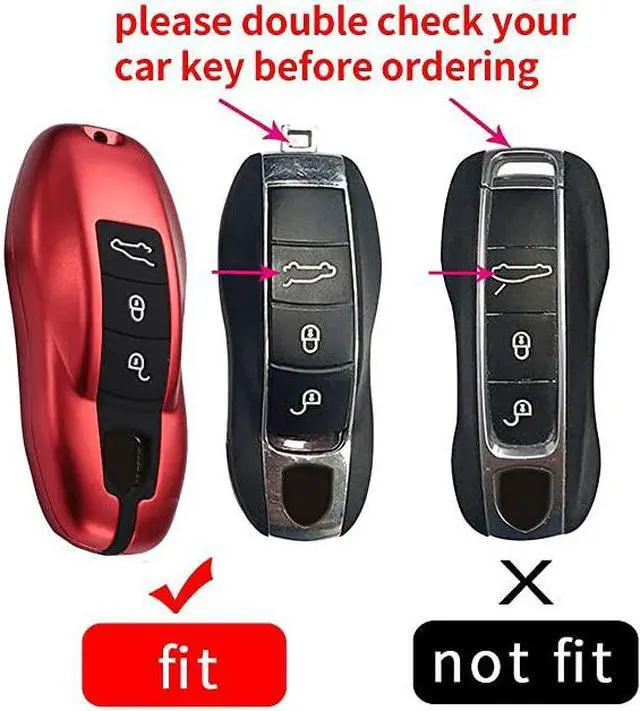 Alt view image 2 of 5 - Key Fob Cover Case Shell Holder Compatible with Cayenne Boxster Panamera Macan 718/911/918 Aluminum Alloy Silicone Red