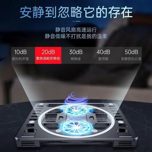 Alt view image 3 of 6 - Laptop Cooler Notebook Cooling Pad, 5 Silent Blue LED Fans with Powerful Air Flow, Control Panel with LCD Screen, Portable Height Adjustable Laptop Stand, Comfortable with Wrists