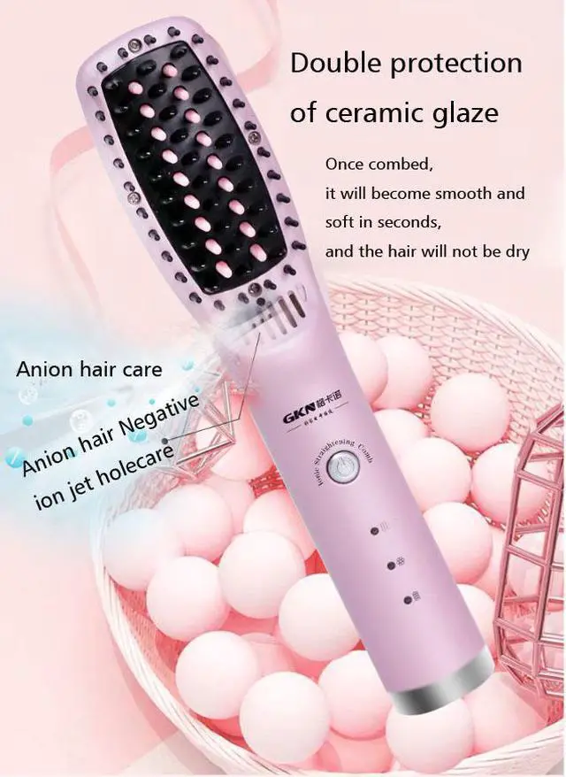 Alt view image 5 of 7 - Negative ion hair comb--GKN gkano straight hair comb negative ions do not harm hair straight curl dual-use Lazy Electric Curling Iron Hair straightener