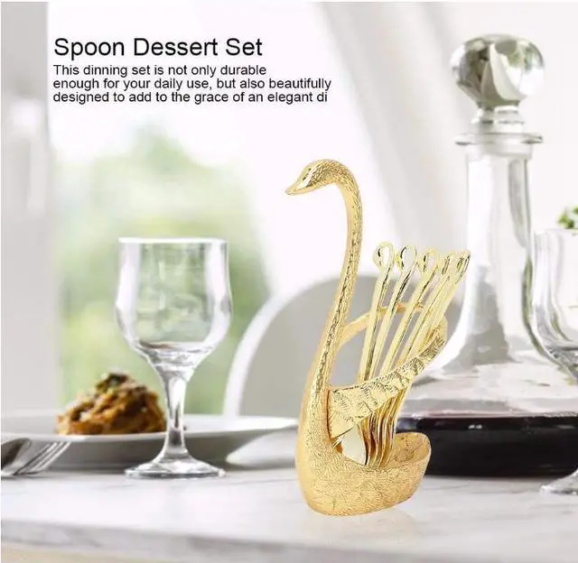 Alt view image 6 of 7 - 6pcs Coffee Dessert Spoon Set with Swan Spoons Holder for Dinner Table Party Buffet Bar Decoration